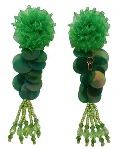 Flikker: Beautiful Attractive Look Skin Friendly Crystal Tassel Handmade Latkan Stud Drop Earrings for Women & Girls (Green, Pack of: 1)