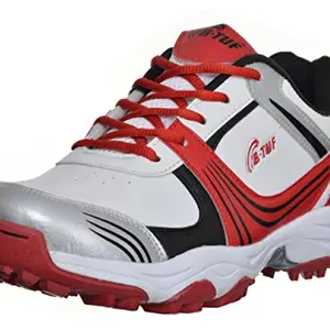 B-TUF Ambition Rubber Spikes/Studs Cricket Shoes Mens/Womens (Red/White), Size Ind/UK-5