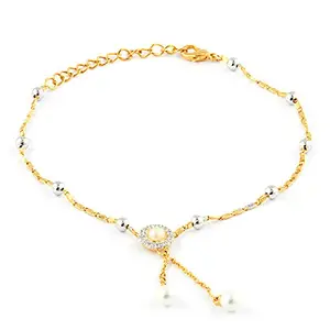 Mahi Gold Plated Delicate Anklet with Artificial Pearl for Girls and Women PL1100121G