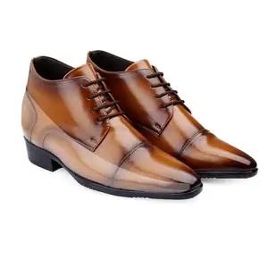 Baxxico Men's3.5 Inch / 9CM Elevator Height Increasing Tan Formal Faux Leather Lace-up Derby Shoes-10UK[BAXB990-Tan]