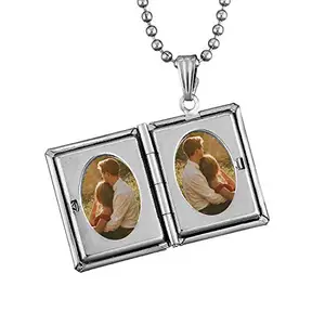 morir Silver Plated Book Shaped Mini Photo Frame Memory Locket Couple Photo Pendant Openable Necklace Pendant Jewellery for Men and women