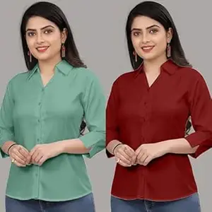 Formal Cotton Blend Shirt for Women with 3/4 Sleeve for Casual Wear Combo of 2