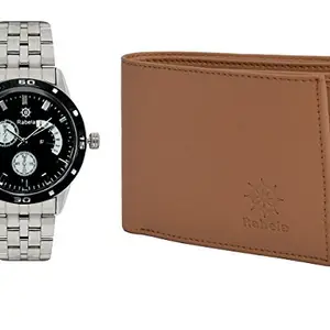 Rabela Men's Combo Pack of Wallet and Watch Analog Steeliness Steel Strap RW-652