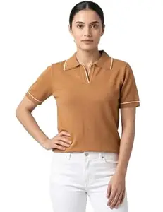 LASOON Women's Regular Fit Polo T-Shirt | Premium Viscose Collared Neck Top with Contrast Tipping | Half Sleeve Smart Casual Office T-Shirt for Women & Girls