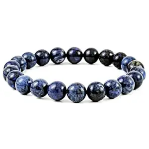 RRJEWELZ Unisex Bracelet 10mm Natural Gemstone Dumortierite Round shape Smooth cut beads 7 inch stretchable bracelet for men & women. | STBR_03098