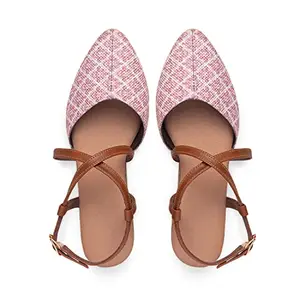 ZOUK 100% Vegan Leather Handcrafted Motif Print Pink Chamoli Motif Gladiator Sandals