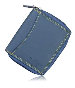 TOUGH|| Genuine Leather Card Holder for Men and Women|| 10 Card Slots 2 ID Slots with Zippered|| (Royal Blue)