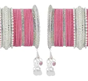 LAVAZZA Metal Chudas for Women - Stylish Chura Bangles Set for Bridal Punjabi - Chooda Chudi Set (Chuda8-Pink-2.6)