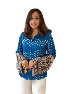 Women's Japan Satin Bandhani Purple Shirt