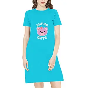 Pooplu Women's Regular Fit Knee Length Super Cute Cotton Graphic Printed Round Neck Half Sleeves Teddy Day, Gift, Teddy Tees, Pootlu Tops and Tshirts.(Oplu_Turquoise_3X-Large)