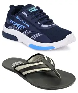 Liboni Men's Blue Sports Shoes & Comfortable Black Slippers Combo Pack of 2 (9)