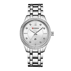 Curren 9010 Quartz Movement Round Dial Stainless Steel Strap Waterproof Women Wristwatch - Silver