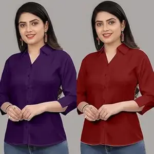 Formal Cotton Blend Shirt for Women with 3/4 Sleeve for Casual Wear Combo of 2