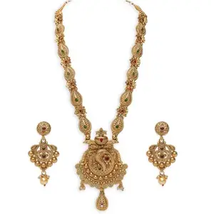 OOMPH Jewellery Antique Gold Tone Long Necklace Set for Women & Girls Stylish Latest (NESA6_O)