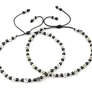 Ringzanio Flower Charms With Black Beads Thread Anklet For Women and Girls | Thread Anklet Black Beads With Charms Design Anklet For Girls and Women.