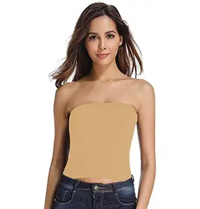 THE BLAZZE 1037 Women's Basic Sexy Solid Strappy Sleeveless Medium Bandeau Bra Basic Layering Bralette Seamless Non-Padded Camisole Crop Top Tube Top (X-Large, D - Beige)