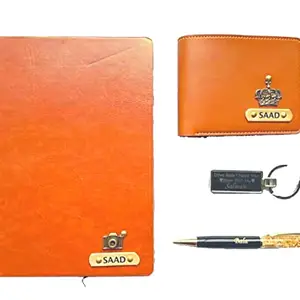 Pahla Tohfa® Customized/Personlized pu Leather Wallet Set Golden Pen Brown Dairy and Keychain Best Gift for Your Office Staff boss Husband Boyfriend
