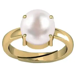 KIRTI SALES South Sea Pearl 4.25 Ratti Natural Pearl Original Certified Moti Adjustable Astrological panchhdhaatu/Ashtadhatu Gold Plated Ring for Men and Women