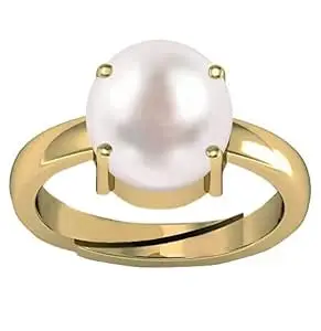 JAGDAMBA GEMS Certified Pearl 6.25 Ratti Natural Pearl Gemstone Original Certified moti Adjustable panchhdhaatu Gold Plated Ring for Men and Women