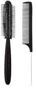 BRO FLAME Hair Brush for Women & Men | Brush for Hair Large Hairbrush for Women (steel_tail_comb_and_round_comb)