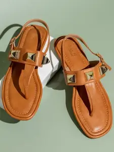 Inc.5 Women Beige Embellished T-Strap Flats