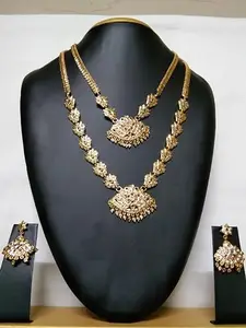 GOLD COVERING NECKLACE,AARAM,EARRINGS FULL SET WITH STONES AND REPOLISHABLE.GRAND WEDDING SET