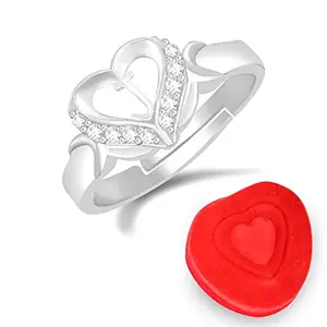 MEENAZ Rings for Women Girls Couple Valentine Gift girlfriend Wife lovers CZ AD American diamond Adjustable Silver Love Gifts Initial Letter J Name Alphabet Stylish Heart Ring Heart box gift Red -142
