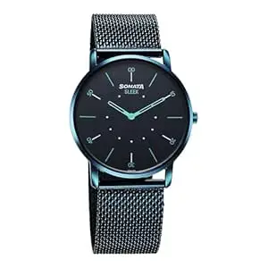 Sonata Sleek Quartz Analog Blue Dial Blue Stainless Steel Strap Watch for Men