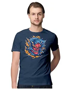 ALLEN BLACK Men's Regular Fit T-Shirt Hannya Oni Demon 100% Cotton T-Shirt Navy Blue_HANNYAODMN-Navy Blue XL Men Round_