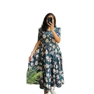 Prajapati fashion Women's Cotton Blend Maxi Midi Dress Western Dress for Women Elegant Floral Printed Long Dresses