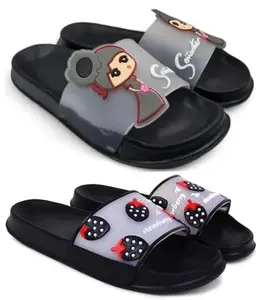 Pampy Angel Combo Pack of 2 Slipper/Flip Flops/Slides for Women,(Senorita-Black,S-Bery-Black),41 (Euro)