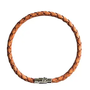 SNYGG Men's Genuine Tan Leather Braided Handmade Bracelet/Wristband with Magnetic Clasp | Fashion Bracelet for Men | Gift for Boyfriend, Brother, Husband