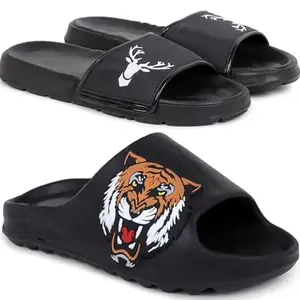 Pampy Angel Combo Pack of 2 Slipper/Flip Flops/Slides/Clogs/Sandals with Adjustable Back Strap for Men,(Singa-Black,Y-To-Sher-Black),9 (UK/India)
