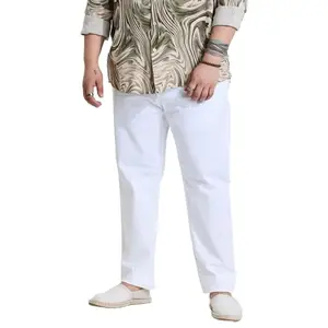 Snitch Plus Size White Stripes Relaxed Fit Casual Wear Light Weight Drawstring Trousers