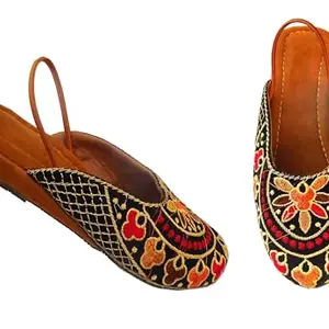 RA-Rock Comfortable Ethnic Mules and Sandals Jutti Open Flat Mojari, Embroidered for Womens and Girls- Size - 6 UK Multicolor