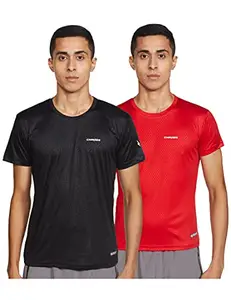 Charged Energy-004 Interlock Knit Hexagon Emboss Round Neck Sports T-Shirt Red Size Medium And Charged Play-005 Interlock Knit Geomatric Emboss Round Neck Sports T-Shirt Black Size Medium
