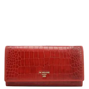 Da Milano Genuine Leather Red Flap Over Women Wallet (0988K)