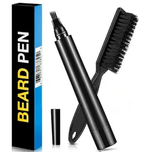 Honbuty Beard Pencil Filler For Men Barber Styling Pen with Bristle Beard Brush Waterproof, Sweat Proof Natural Shaping Up for Men Beard, Moustache & Eyebrows