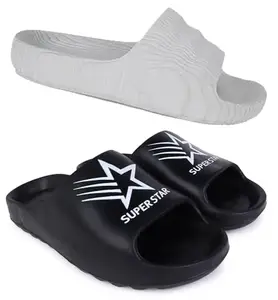 Pampy Angel Combo Pack of 2 Slipper/Flip Flops/Slides for Men,(Addi-M-Grey,Y-Sstar-Black),7 (UK/India)