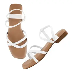 SilverArrow Women's Breeza Flats Sandals, White, 7UK