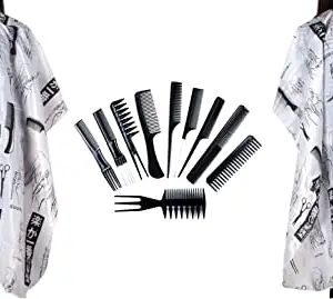Adhvik Combo Of Professional Hair Styling Combs Set With Printed Unisex Nylon 2 pcs Hair Cutting Sheet Hairdressing Gown Cape Barber Cloth Makeup Apron