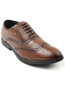 Liberty Healers Sagar 15 Formal Lacing Brogue Shoes for Men with TPR Sole| Suitable for Wedding Office Wear | Durable Lightweight and Cushioned Footbed | Shock Absorption (Tan 44EU)