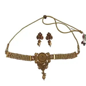 Gold Plated Choker Necklace Earrings Set