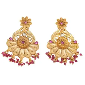 Baeutiful Floral Rajwadi Ruby Stone Earrings