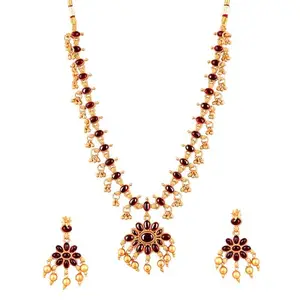 AQUASTREET Gold-Plated Double Sided Red and Green Jewellery Set for Women and Girls | Necklace Set for Women Traditional | Goldplated Jewelry Set for Women