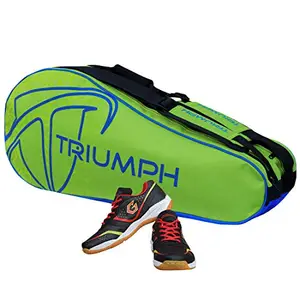 Gowin Badminton Shoe Smash Black Size-4 with Triumph Badminton Bag 303 Lime/Royal