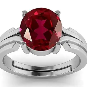 LMDPRAJAPATIS 5.25 Ratti Natural Ruby Silver Plated Ring Certified Adjustable Astrological Ring with Lab Certificate for Man and Women