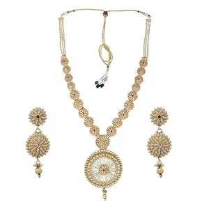 Aasankharidari Artificial Gold-Plated Stone Studded Necklace & Earrings Jewellery Set For Women (Circle Pendant)