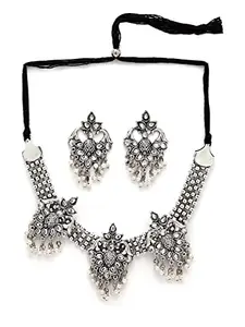 Shining Diva Fashion Latest Stylish Traditional Oxidised Silver Necklace Jewellery Set for Women (13119s)