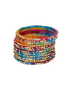 Designer Colorful Collection Red & Golden 12 Fashion Bangle Set Ornamented With Exclusive Beads-GQ1.c (Bangle-GQ1.c_bang)